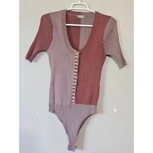 Intimately Free People Ribbed Colorblock Bodice Button Front Mauve Terracotta L